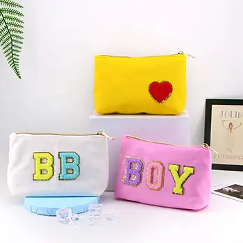 New Simple Women Large Canvas Makeup Bag Solid Color Canvas Make Up Pouch