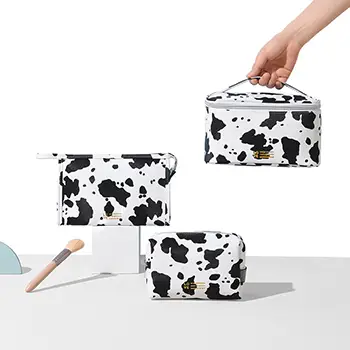 OEM Cow Print PU Leather Makeup Bag Set Manufacturer for Fashion & Beauty Brands