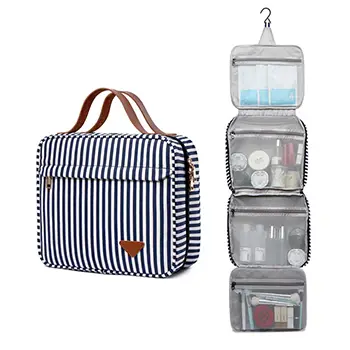 2026 Summer New Zipper Travel Stripe Canvas Weekender Large Makeup Case Bag