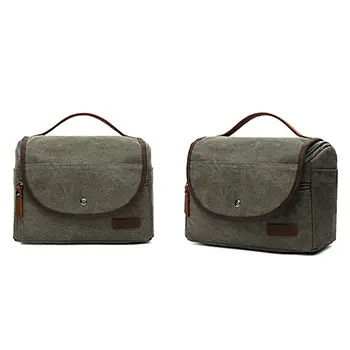 Custom Vintage Canvas Toiletry Bag with Front Flap & Handle (OEM/ODM)
