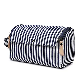 Custom Portable Striped Canvas Wholesale Cosmetic Bags Hanging Womens Toiletry Bag