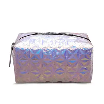 Woman Private Personalized Makeup Brush Case Laser PU Leather Toiletry Bag