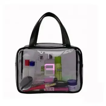 Vinyl Hanging Large Cosmetic Case Bag Fashion Waterproof Black Clear Toiletry Bag