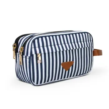 Striped Pattern Blue Mens Toiletry Bag Travel Kit White Makeup Bag