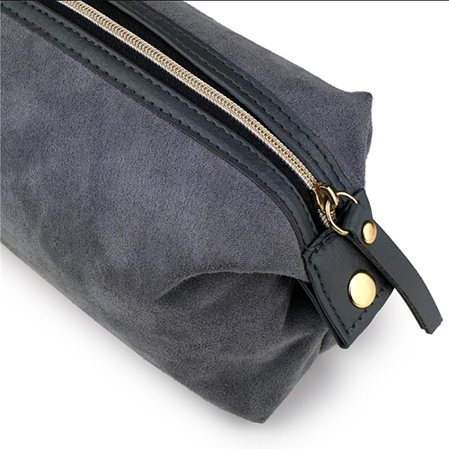 Suede Finish Cosmetic Bag – Minimalist Travel Makeup Pouch with Zipper Closure