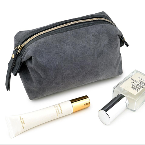 Suede Finish Cosmetic Bag – Minimalist Travel Makeup Pouch with Zipper Closure