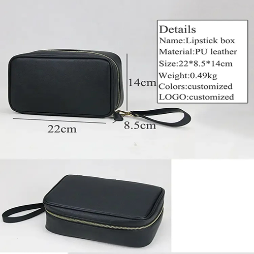 Waterproof  Rectangle Lipstick Make Up Brush Case Leather Makeup Pouch