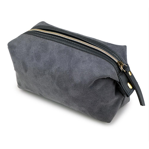 Suede Finish Cosmetic Bag – Minimalist Travel Makeup Pouch with Zipper Closure
