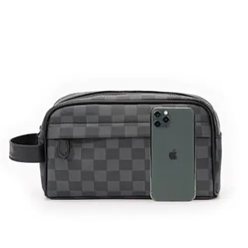 New High-end Mens Pu Hand Checkerboard Luxury Womens Makeup Leather Cosmetic Bags