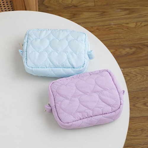 Heart-Quilted Cosmetic Bag – Soft and Stylish Makeup Organizer Pouch
