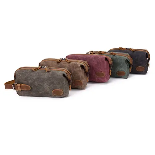Waxed Canvas Leather Toiletry Bag Manufacturer | Custom Dopp Kit OEM Supplier