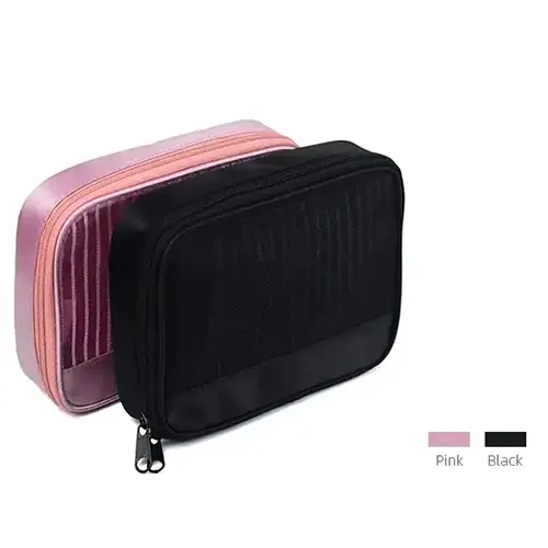Professional Pink Pvc Small Mesh Makeup Bag Beauty Cosmetic Pouch Bag