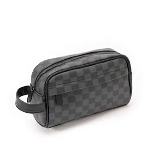 New High-end Mens Pu Hand Checkerboard Luxury Womens Makeup Leather Cosmetic Bags