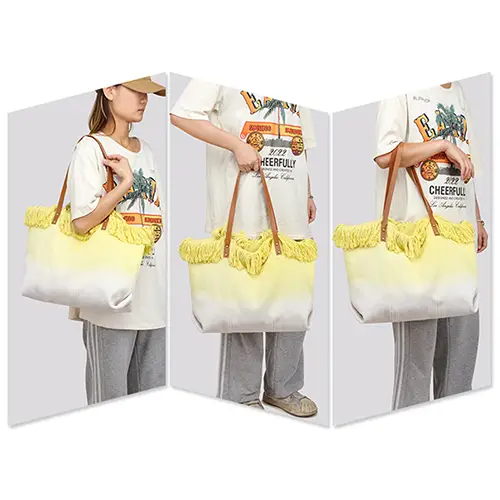 Custom Canvas Beach Tote Bag with Zipper Large Capacity OEM Logo