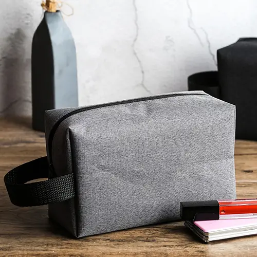 Custom Minimalist Travel Toiletry Bag Grey for Premium Executive & Lifestyle Brands