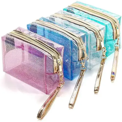 Clear PVC Waterproof Travel Cosmetic Bag for TSA Airport Security & Gym Organization System