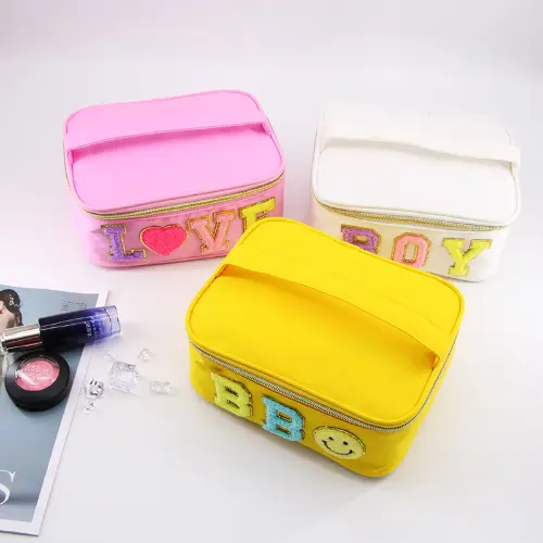 Girly Heart Custom Outdoor Hanging Makeup Bag With Letter Patches