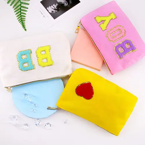New Simple Women Large Canvas Makeup Bag Solid Color Canvas Make Up Pouch