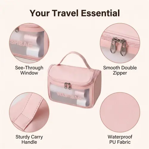 Wholesale Custom Little Yellow Duck Hanging Best Make Up Bag TPU Open Cover Travel Cosmetic Organizer