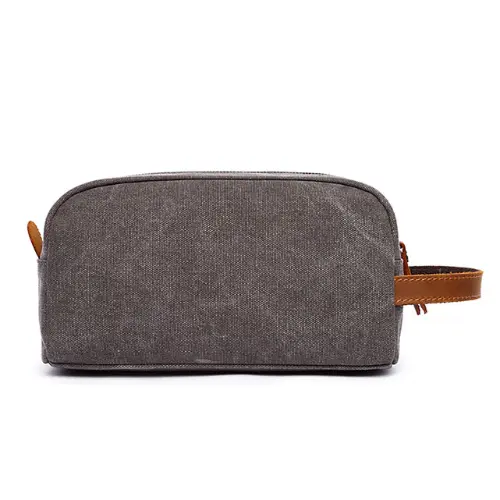 Vintage Leather Canvas Travel Mens Minimalist Toiletry Plain Makeup Bag