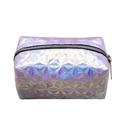 Woman Private Personalized Makeup Brush Case Laser PU Leather Toiletry Bag