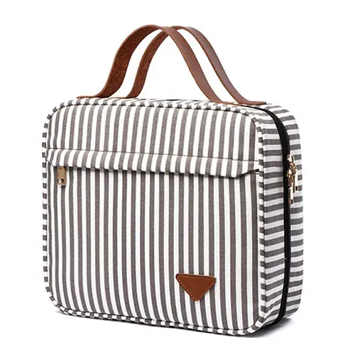 2026 Summer New Zipper Travel Stripe Canvas Weekender Large Makeup Case Bag