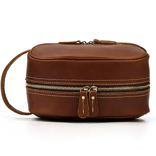 Top Selling Products Luxury Design Men Large Leather Makeup Bag With Zipper 