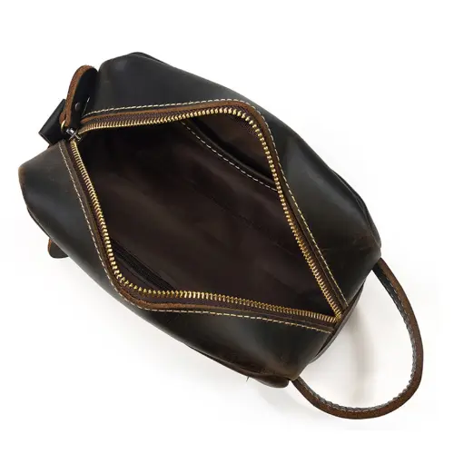 Most Quality Solid Color Simple Wear Resistant Men Genuine Leather Cosmetic Bag