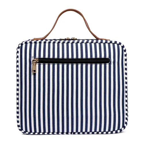 2026 Summer New Zipper Travel Stripe Canvas Weekender Large Makeup Case Bag