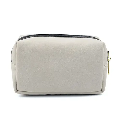 Custom Compact PU Leather Cosmetic Bag with Bold Stripe Design for Beauty Brands