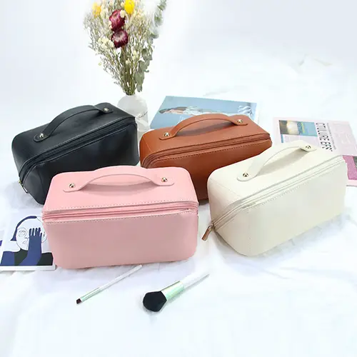 Custom Multi Compartment PU Leather Cosmetic Bag for Travel & Beauty Storage