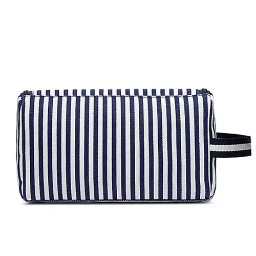 Custom Portable Striped Canvas Wholesale Cosmetic Bags Hanging Womens Toiletry Bag