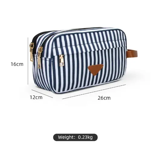 Striped Pattern Blue Mens Toiletry Bag Travel Kit White Makeup Bag