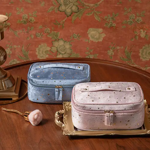 Wholesale Velvet Makeup & Toiletry Bag Set | Luxurious Beauty Organizers with Star Details for Beauty Brands & Travel