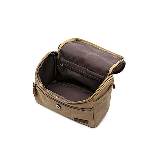 Custom Vintage Canvas Toiletry Bag with Front Flap & Handle (OEM/ODM)