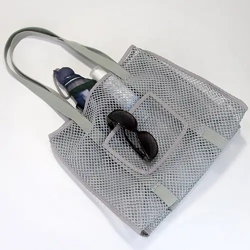 2026 Popular Summer External Zippered Pocket Mesh Big Beach Bag Tote