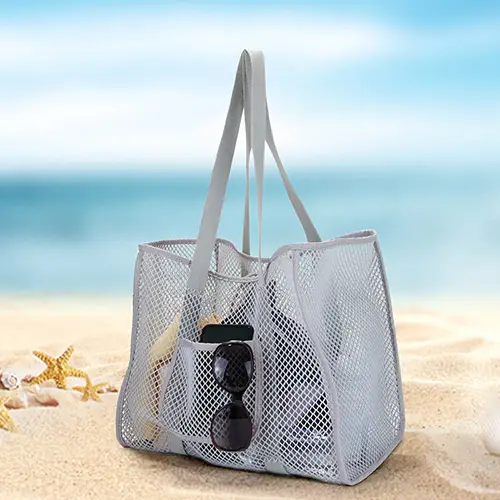 2026 Popular Summer External Zippered Pocket Mesh Big Beach Bag Tote
