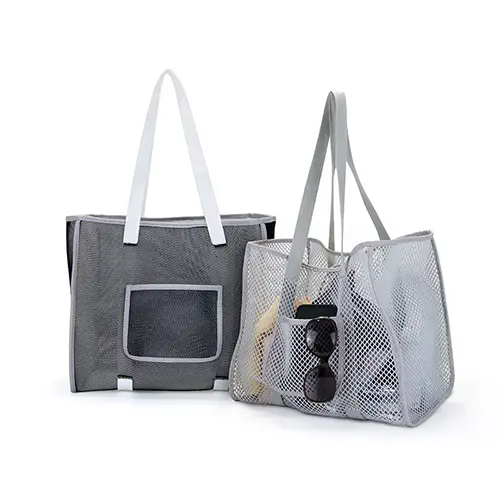 2026 Popular Summer External Zippered Pocket Mesh Big Beach Bag Tote